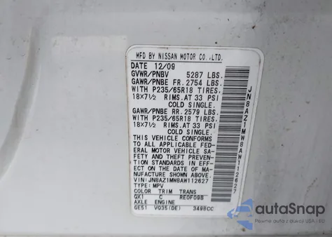 2010 Nissan Murano Sl from USA, damaged, VIN JN8AZ1MW8AW112627